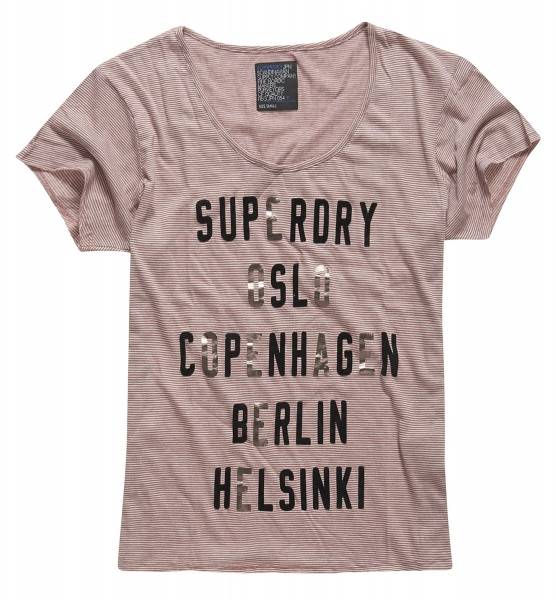 Superdry, nordic stripe city tee mauve/white