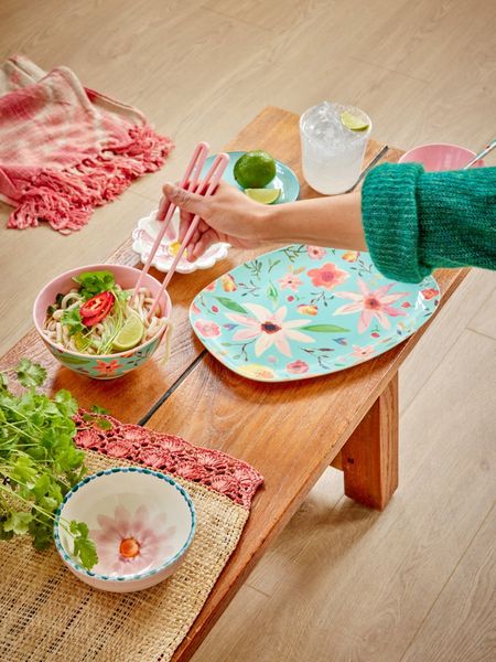 Rice, medium bolle i melamin, selma flower print mint