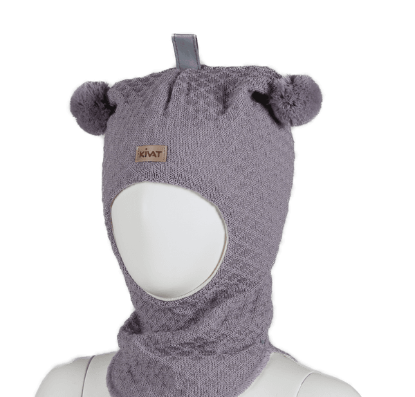Kivat, støvlilla hettelue i ull med strukturmønster og kivatlogo